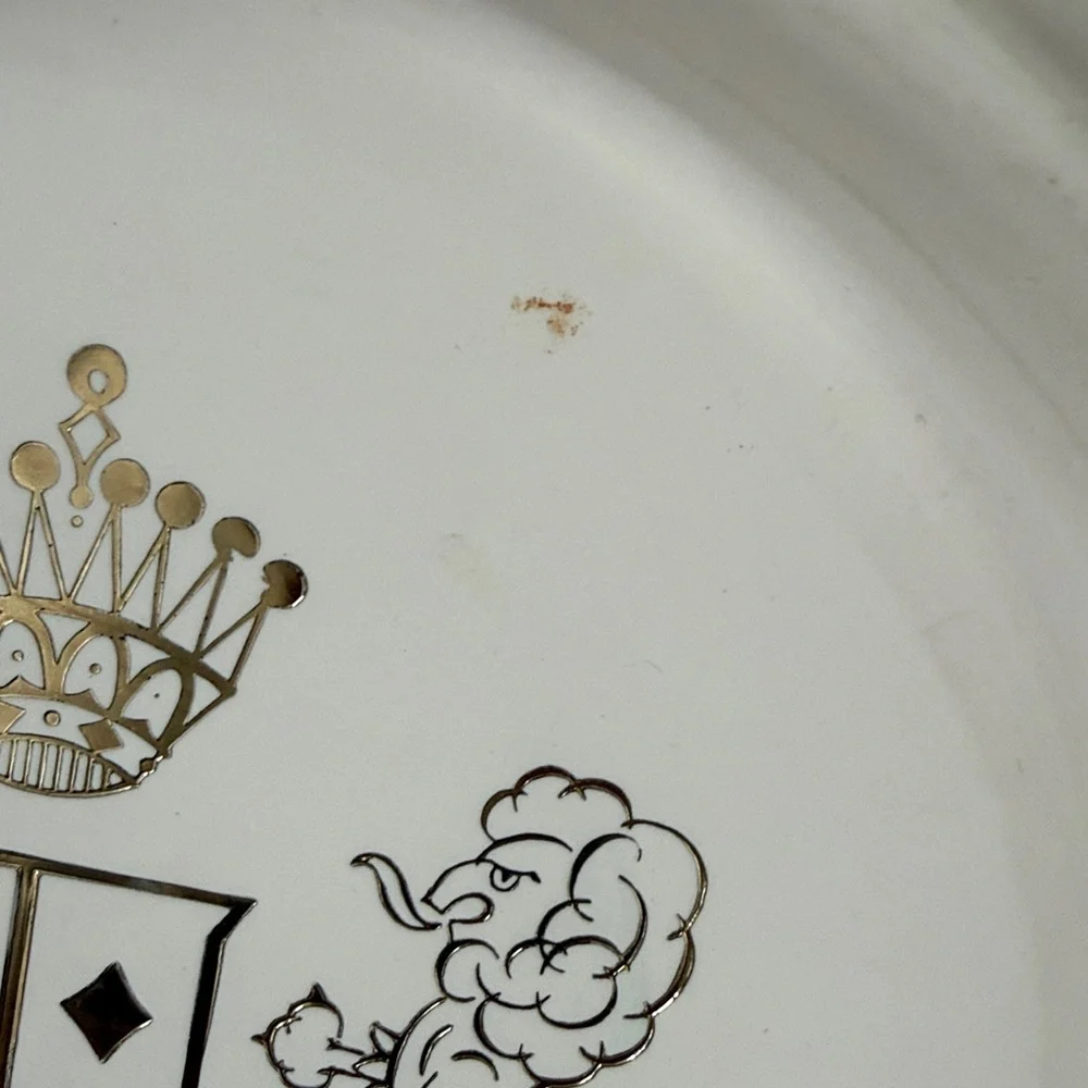 Mid Century Lions Crest Crown Gold and White Round Cocktail Bar Tray - 13”